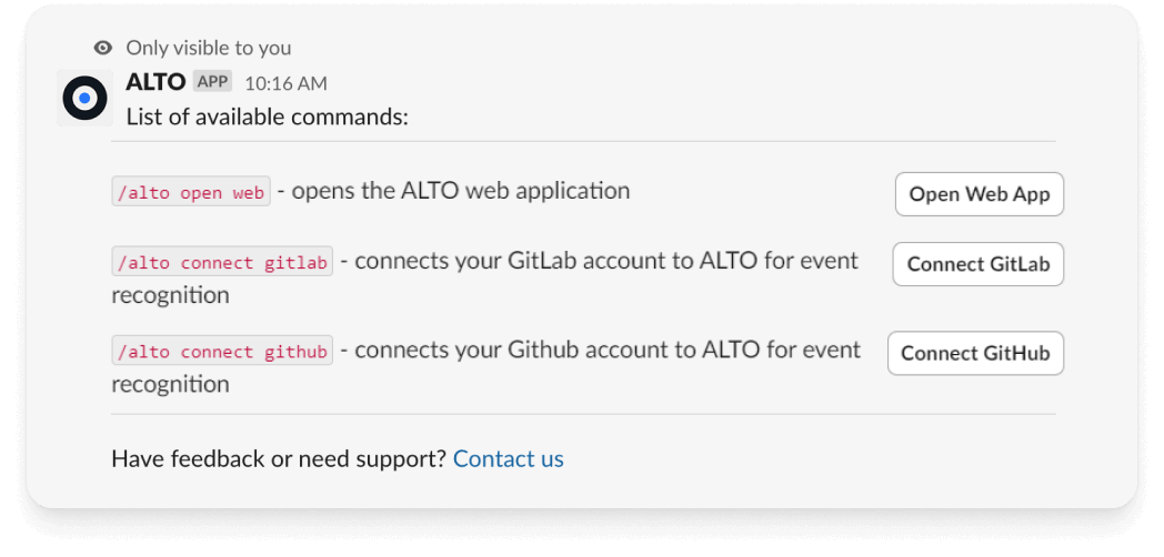 ALTO Help list in Slack